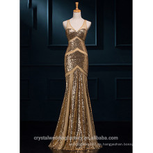 Alibaba Elegant Lange neue Designer Gold Splitter Farbe Sequins Meerjungfrau Tüll Abendkleider oder Brautjungfer Kleid LE42